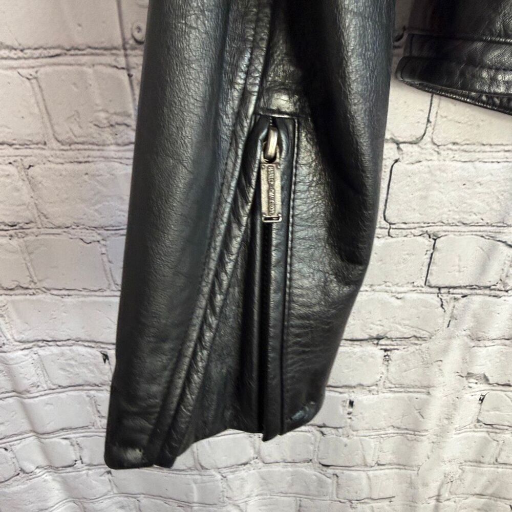 Harley Davidson Womens Leather Motorcycle Jacket Rare Metal Logo Detailing Size - Picture 8 of 13